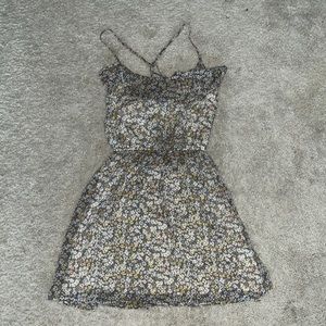 Hollister Cross-strap Grey/Multicolor Ruffled Floral Mini Dress - Size XS